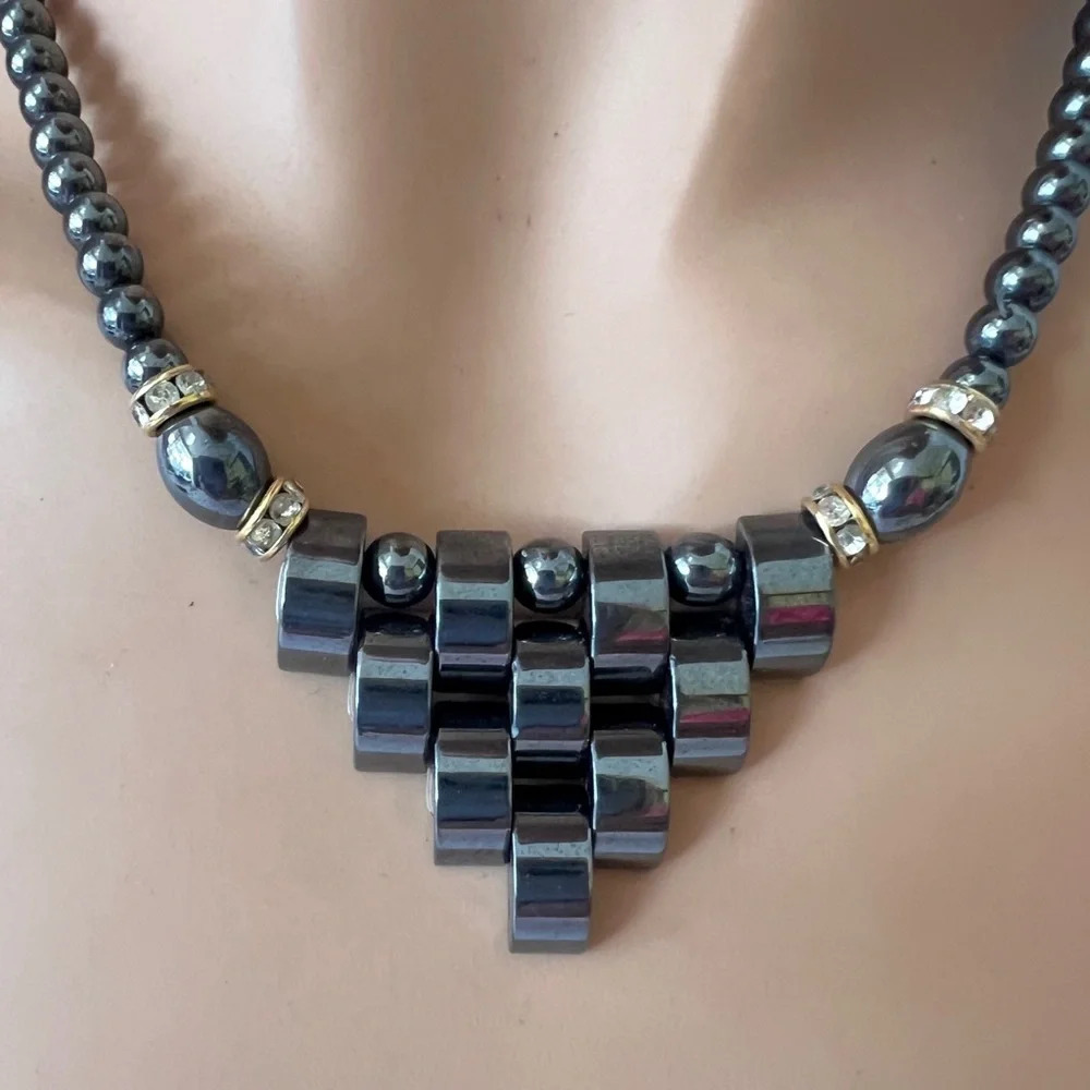 Hematite Pyramid Statement Necklace. Beautiful Gr… - image 2